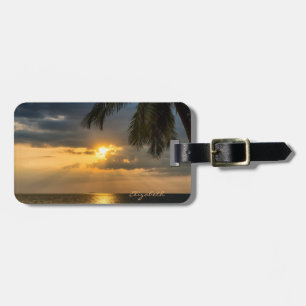 Tropical Beach, Palm, Sunset - Personalized Luggage Tag