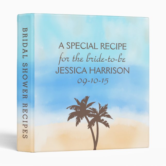 Tropical Beach Palm Tree Bridal Shower Recipe Binder (Front/Spine)
