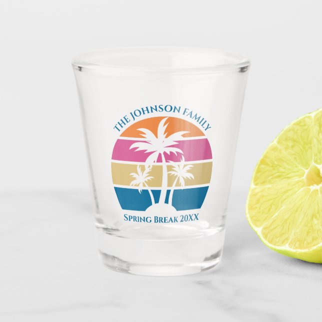 Tropical Beach Palm Tree Custom Spring Break Trip Shot Glass (Front)