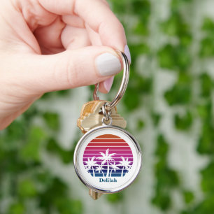 Tropical Beach Palm Tree Cute Personalized Summer Keychain