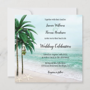 Tropical Beach Palm Tree Destination Wedding Invitation