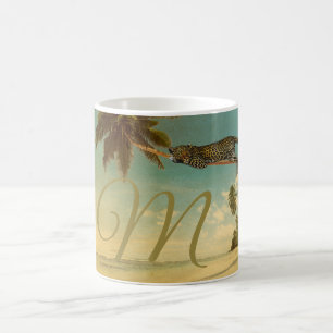 Tropical Beach Palm Tree Leopard Monogram Coffee Mug
