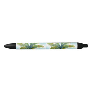 Tropical Beach palm tree on a sunny day Black Ink Pen