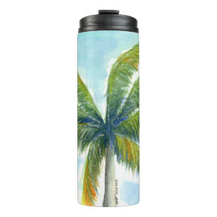 Tropical Beach palm tree on a sunny day Thermal Tumbler