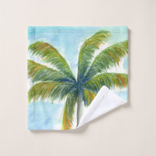 Tropical Beach palm tree on a sunny day Wash Cloth