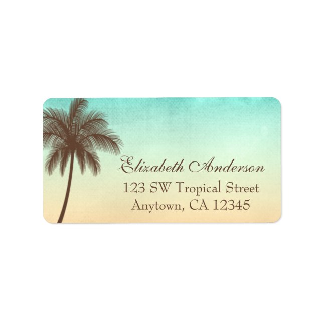 Tropical Beach Palm Tree Personalized Label (Front)
