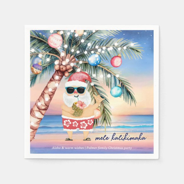 Tropical Beach Palm Tree Santa Christmas Napkin (Front)