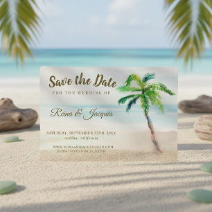 Tropical Beach Palm Tree Save The Date Wedding