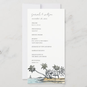 Tropical Beach Palm Tree Sketch Wedding Programme