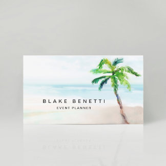 Tropical Beach Palm Tree Watercolor Business Card
