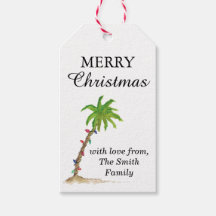 Tropical Beach Palm Tree Watercolor Christmas Art