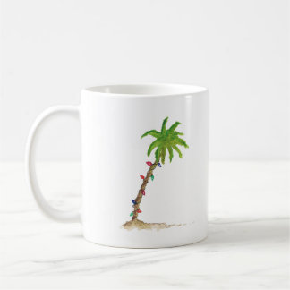 Tropical Beach Palm Tree Watercolor Christmas Coffee Mug