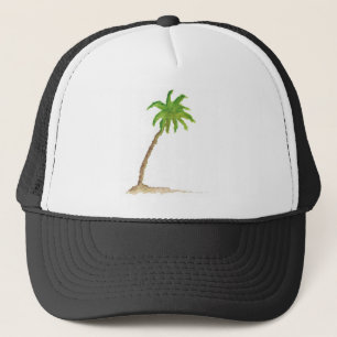 Tropical Beach Palm Tree Watercolor Trucker Hat