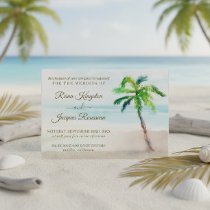 Tropical Beach Palm Tree Watercolor Wedding Invitation