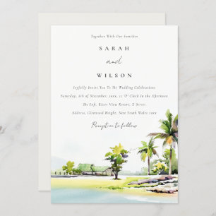 Tropical Beach Palm Tree Watercolor Wedding Invite