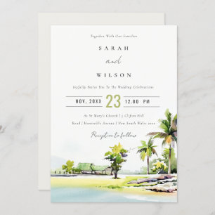 Tropical Beach Palm Tree Watercolor Wedding Invite