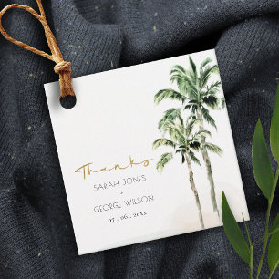 Tropical Beach Palm Tree Watercolor Wedding Thanks Favour Tags