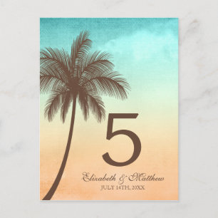 Tropical Beach Palm Tree Wedding Table Number Postcard