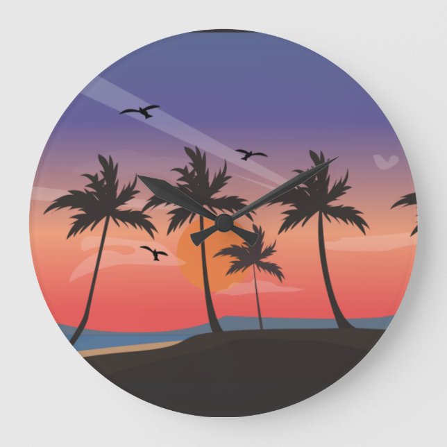 TROPICAL BEACH PALM TREES ART Wall Clock (Front)