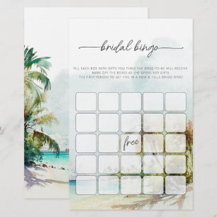 Tropical Beach Palm Trees Bridal Bingo Game 
