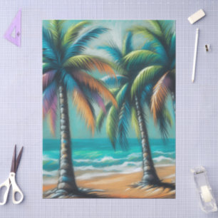 Tropical Beach Palm Trees Chalk-Pastel Decoupage Tissue Paper