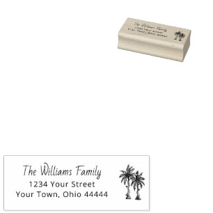 Tropical Beach Palm Trees Christmas Return Address Rubber Stamp
