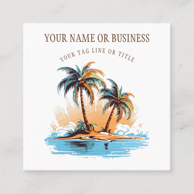 Tropical Beach Palm Trees Coastal Square Business Card (Front)