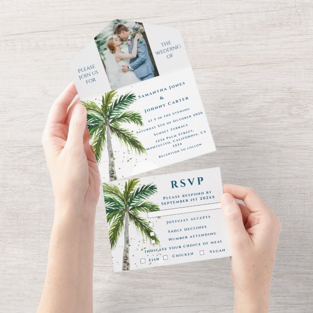 Tropical Beach Palm Trees Destination Seaside  All In One Invitation (Tearaway)