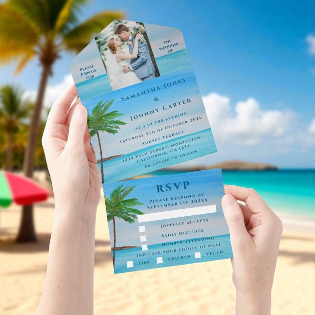 Tropical Beach Palm Trees Destination Seaside  All In One Invitation (Creator Uploaded)