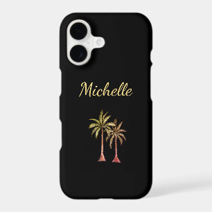 Tropical Beach Palm Trees Gold Script Black