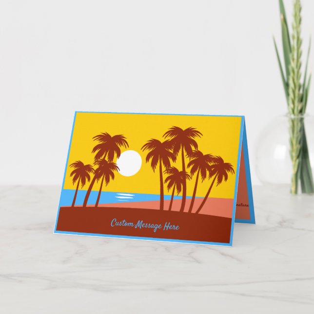 Tropical Beach Palm Trees Illustration Card (Front)
