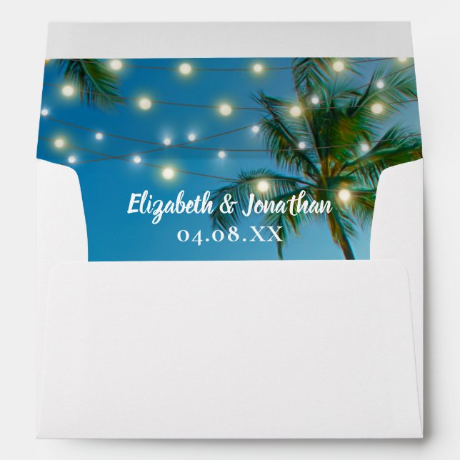 Tropical Beach Palm Trees Lights Return Address Envelope (Back (Bottom))