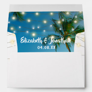 Tropical Beach Palm Trees Lights Return Address Envelope