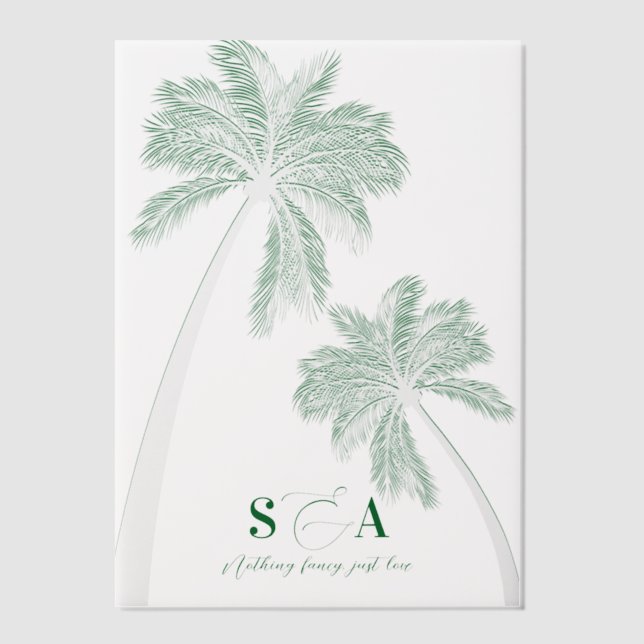 Tropical Beach Palm Trees Minimalist Green Vellum Invitations (Front)