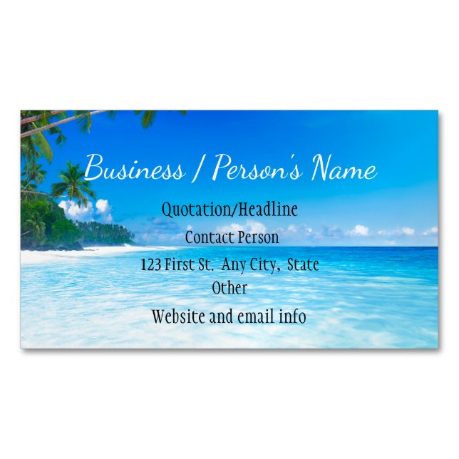 Tropical Beach Palm Trees Ocean Sea Custom Busines Magnetic Business Card (Front)