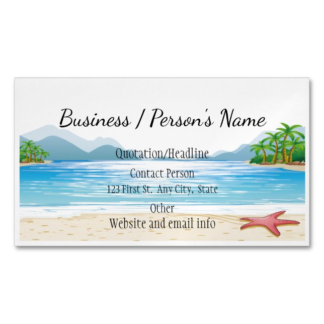 Tropical Beach Palm Trees Ocean Sea Custom Busines Magnetic Business Card (Front)