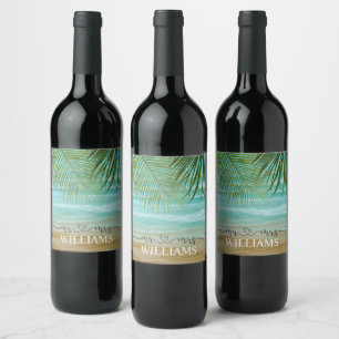 Tropical Beach Palm Trees Personalized Wine Label