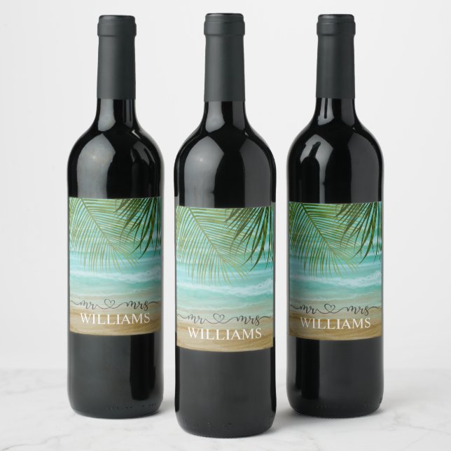 Tropical Beach Palm Trees Personalized Wine Label (Bottles)