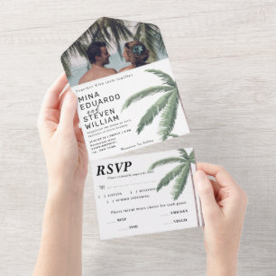 Tropical Beach Palm Trees photo wedding All In One Invitation
