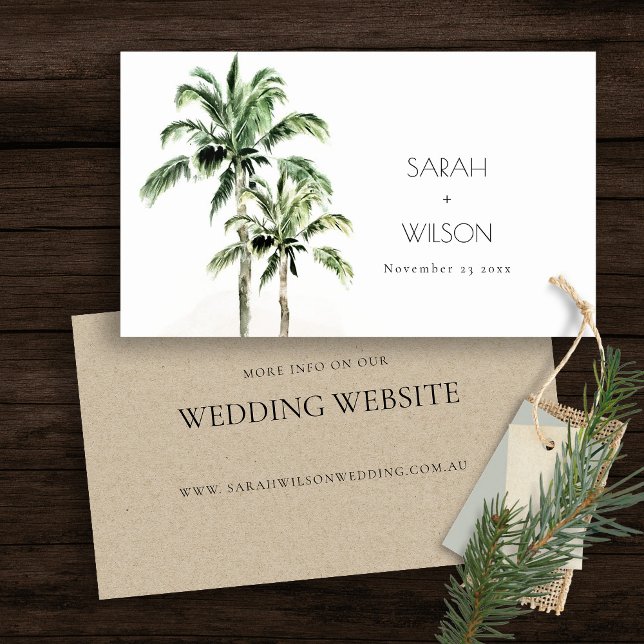 Tropical Beach Palm Trees Rustic Wedding Website Business Card (Creator Uploaded)