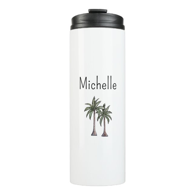 Tropical Beach Palm Trees Simple Typography  Thermal Tumbler (Front)