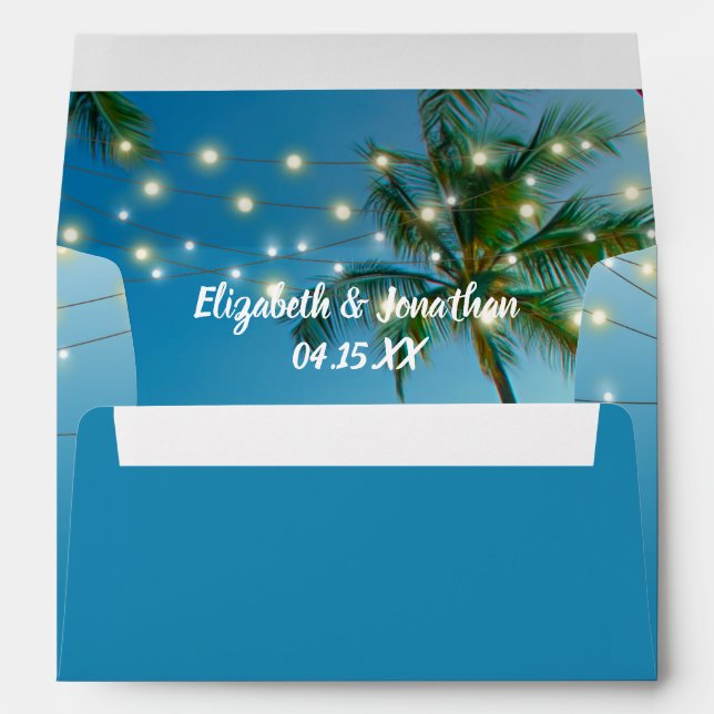 Tropical Beach Palm Trees String Lights Ombre Envelope (Back (Bottom))