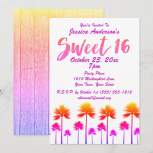 Tropical Beach Palm Trees Sweet Sixteen Invitation