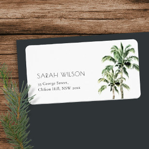 Tropical Beach Palm Trees Watercolor Address Label