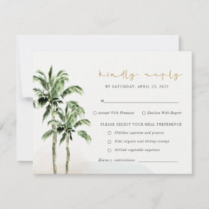Tropical Beach Palm Trees Watercolor Wedding Rsvp Card