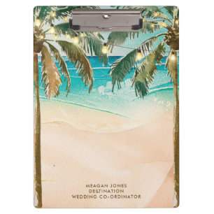 tropical beach palm trees wedding coordinator clipboard