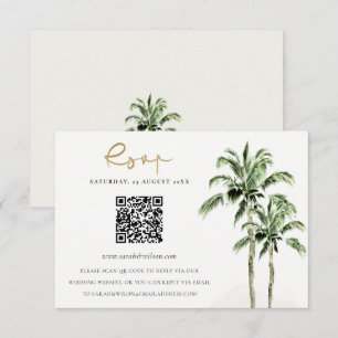 Tropical Beach Palm Trees Wedding QR Code RSVP Enclosure Card