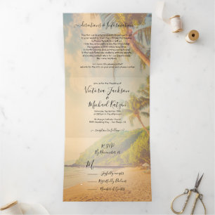 Tropical Beach Palm Trees Wedding Tri-fold Invitation