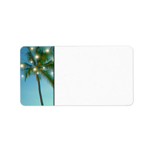 Tropical Beach Palm Trees with String Lights Blank Label