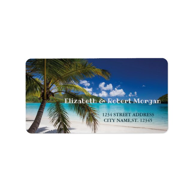 Tropical Beach Palm  Wedding Label (Front)